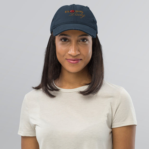 Embroidered BossLady Distressed Hat