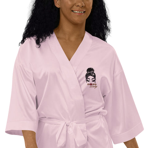Embroidered  BOSSLADY  Satin Robe