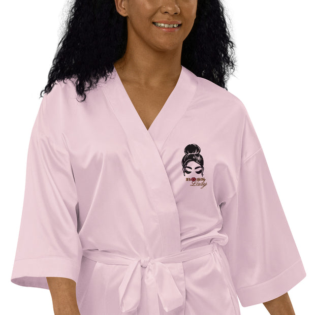 Embroidered  BOSSLADY  Satin Robe